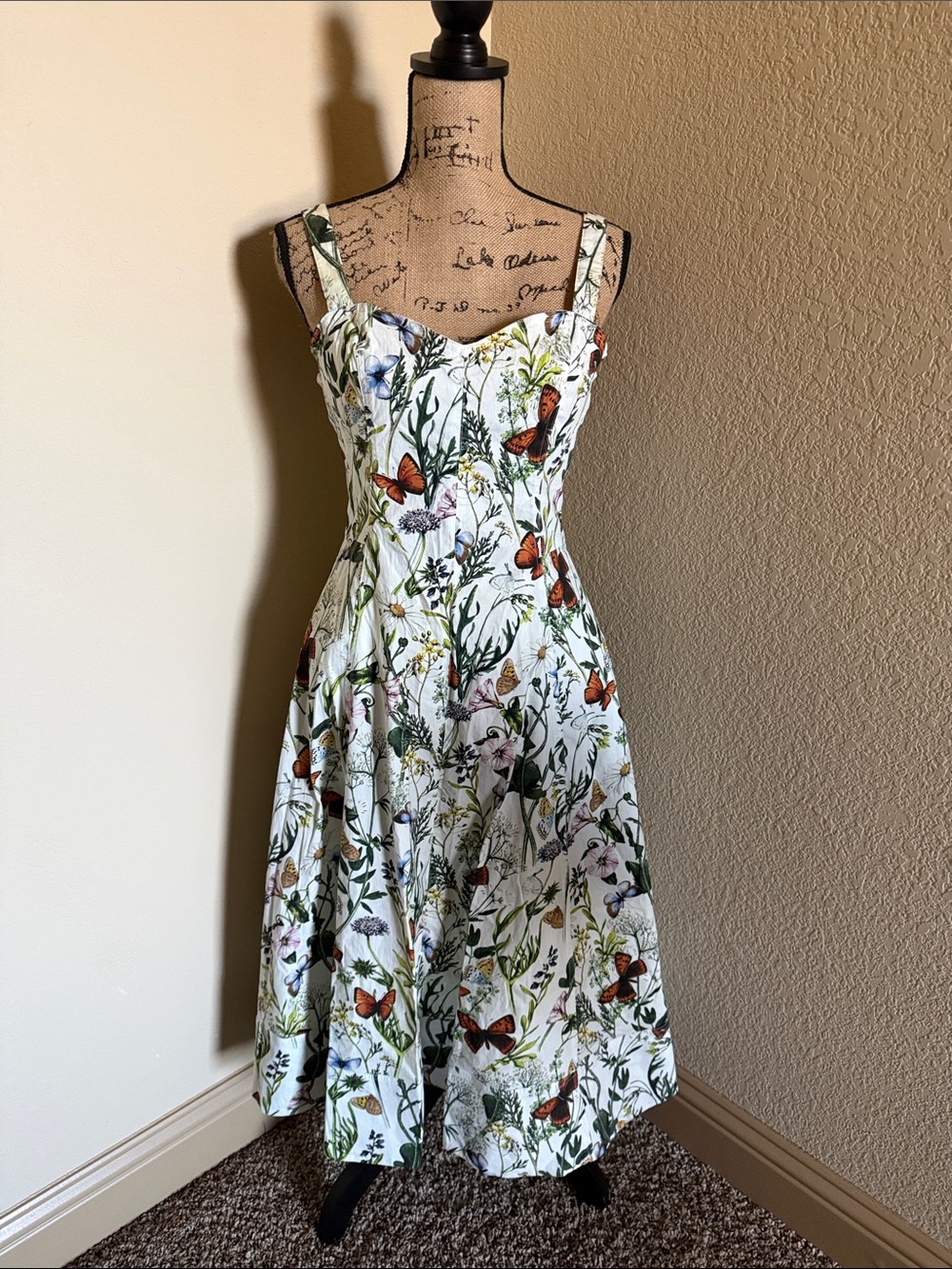 Floral & Butterfly Cotton Sundress in White